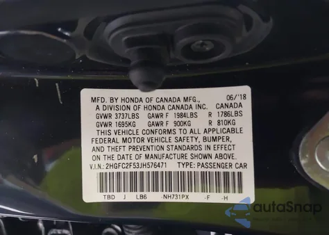 2018 Honda Civic Lx z USA, uszkodzony, nr VIN 2HGFC2F53JH576471